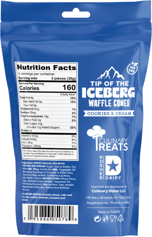 Cookies and cream white chocolate filled cones