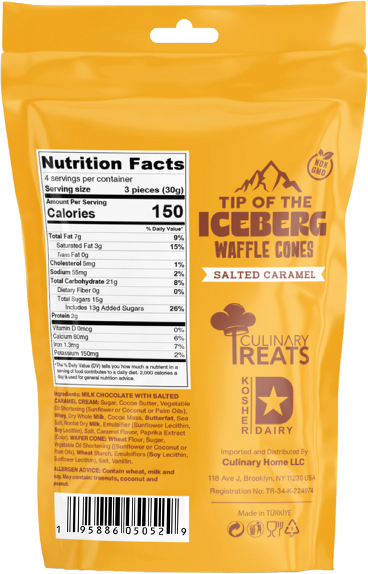 Sea salt caramel Milk Chocolate  filled waffle cones